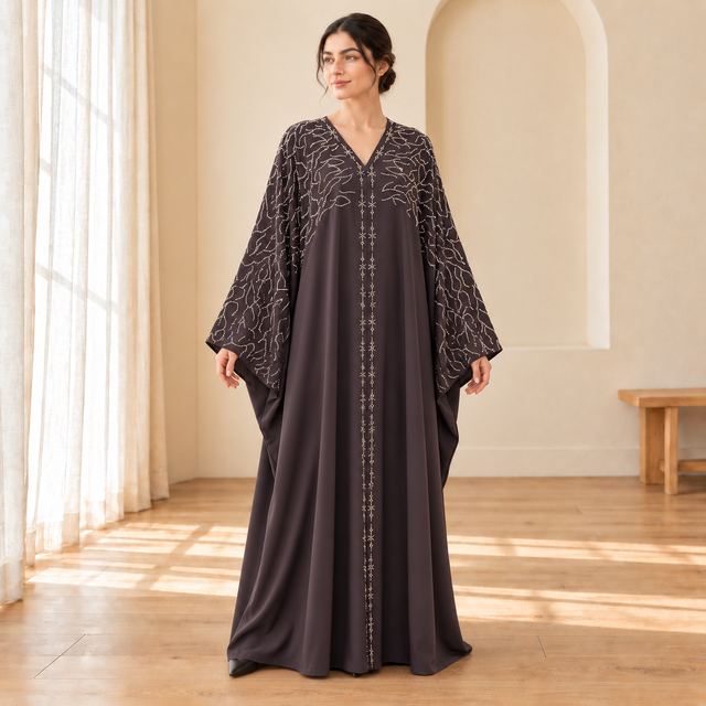 Abaya farasha prune ornée de strass