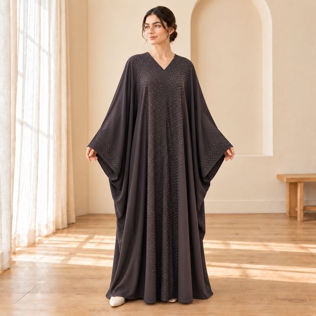 Abaya taupe plum aux strass