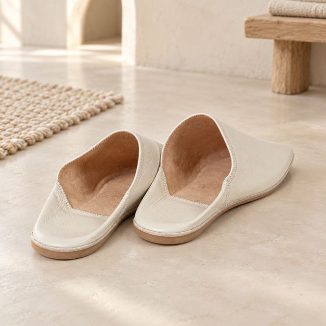 Babouches marocaines en cuir ivoire