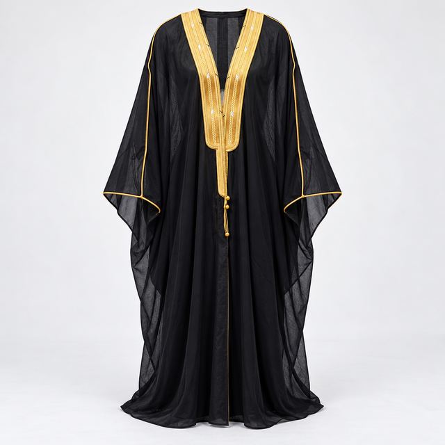 Bisht Noir Cérémonial, galon doré