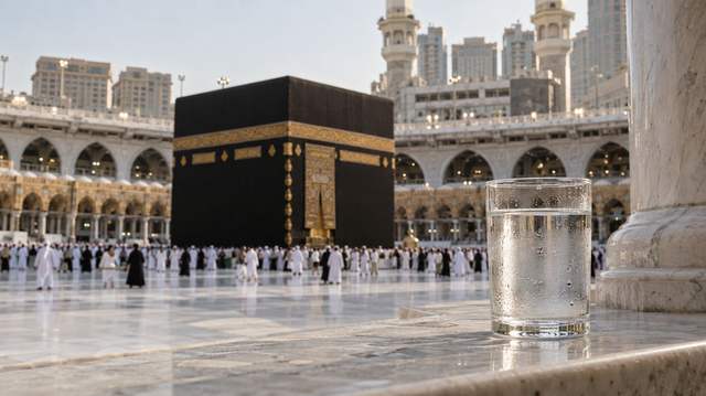 Un verre d'eau de Zam-Zam face à la Kaaba