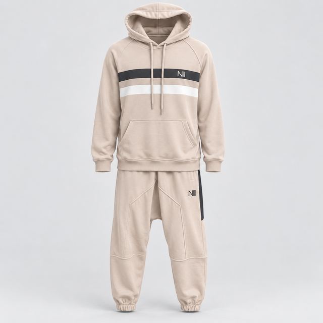 Ensemble Beige Rayé à Capuche et Sarouel