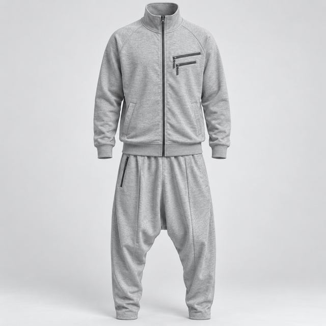 Ensemble Jogging Gris Chiné, col montant