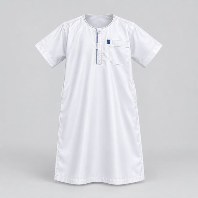 Gandoura Blanche Enfant, finitions bleu marine