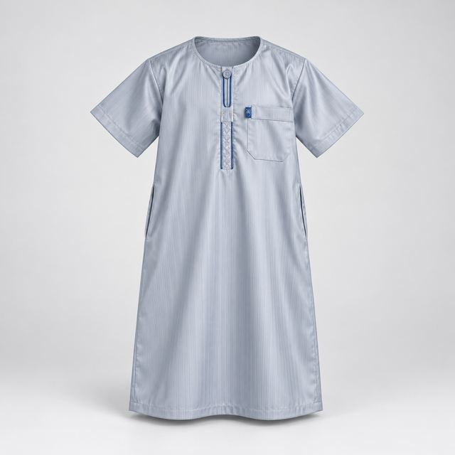 Gandoura Enfant Bleu-Gris Satinée