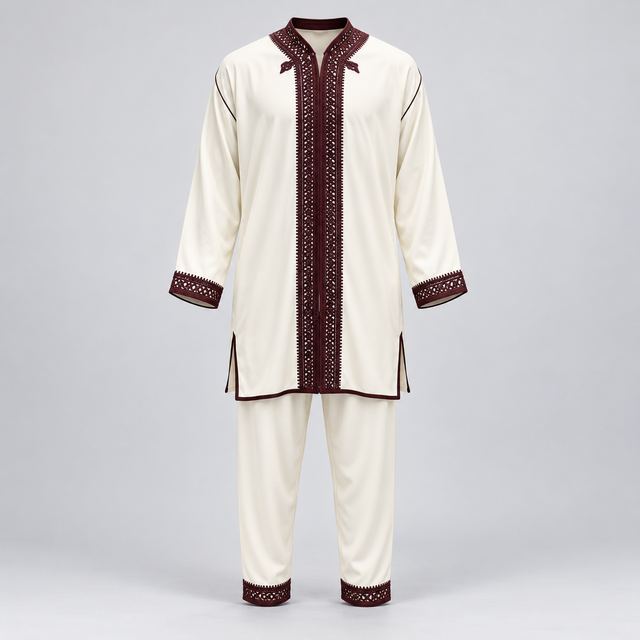Jabador Ivoire et Bordeaux, broderie dentelle
