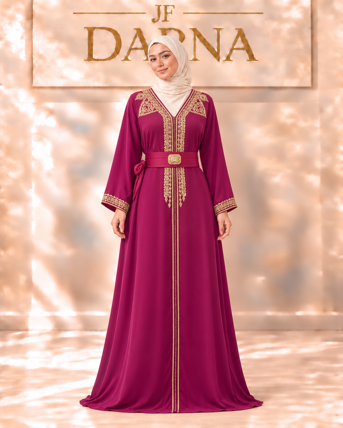 Caftan magenta aux broderies dorées, JF Darna