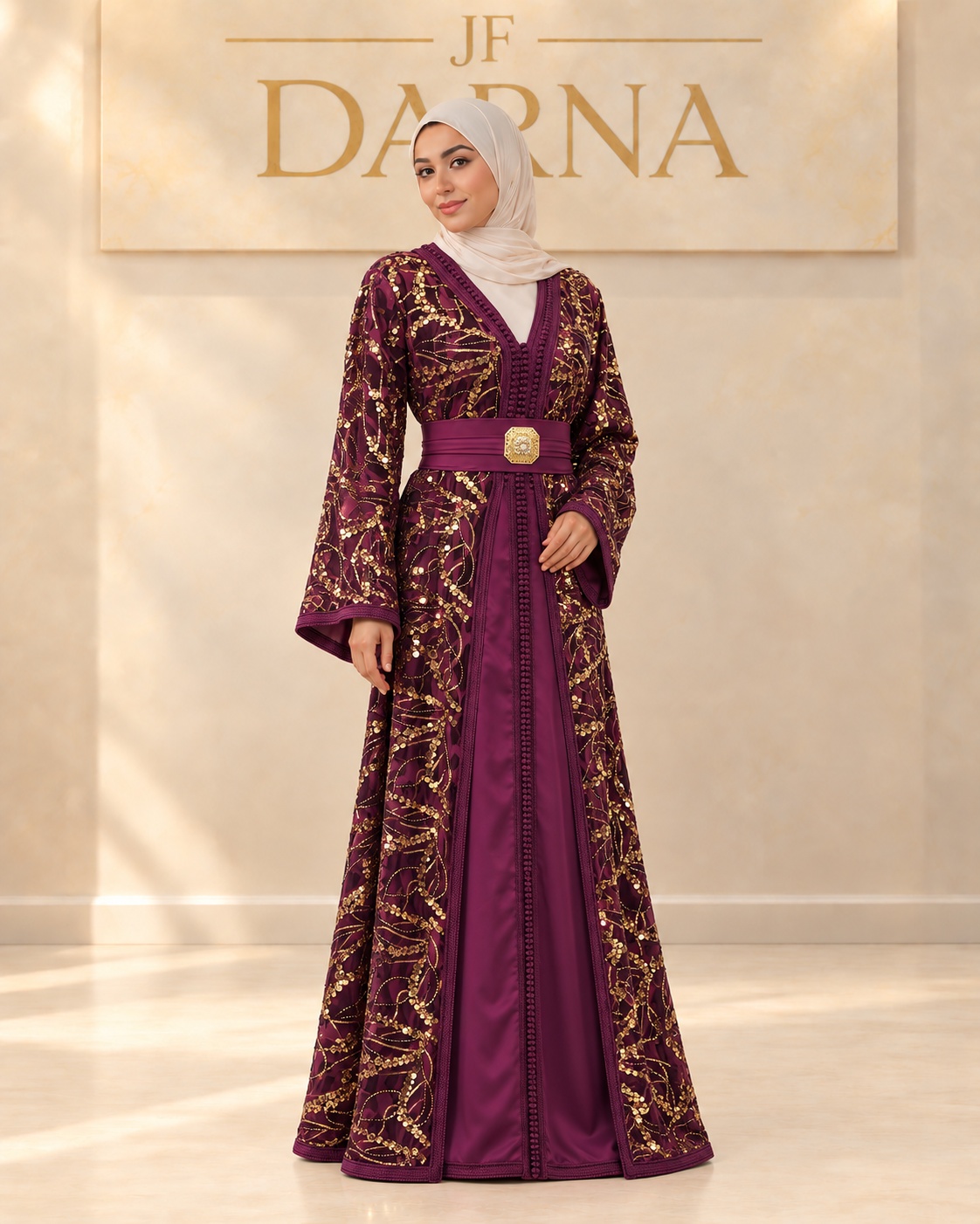 Caftan prune brodé d'or, JF Darna