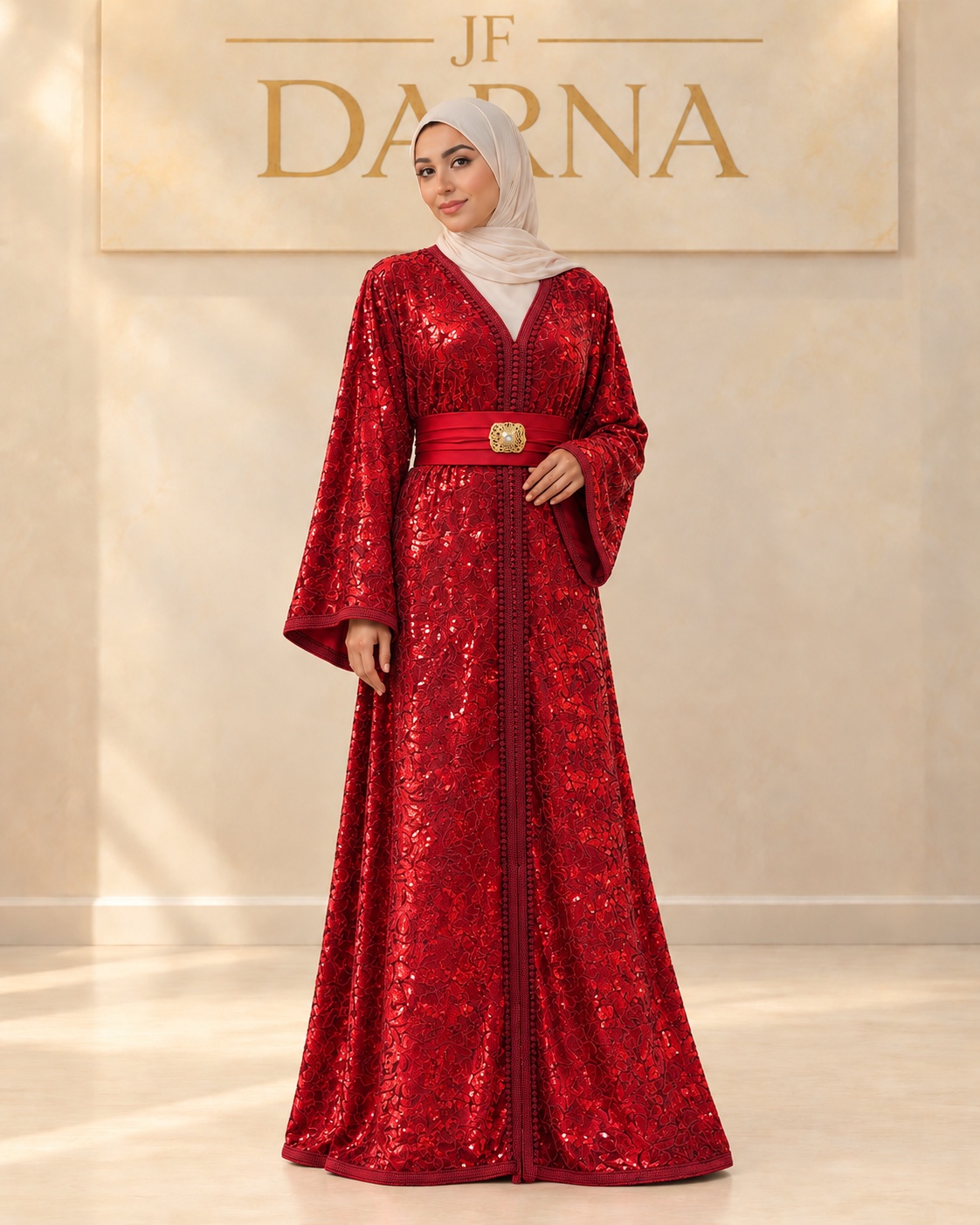 Caftan rouge pailleté, JF Darna