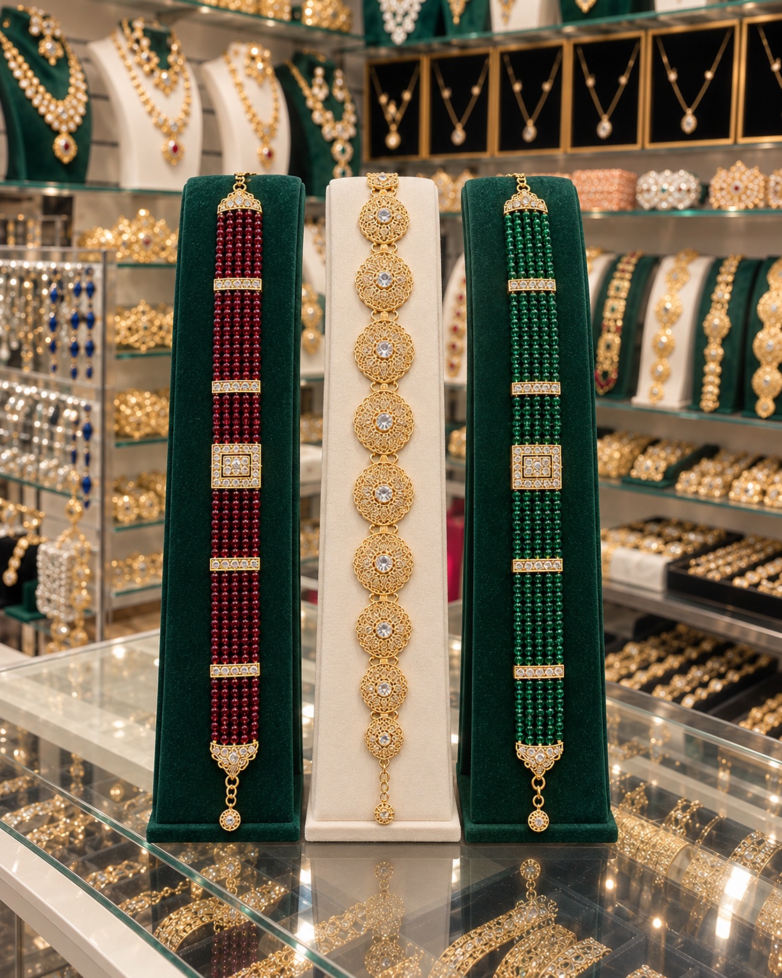 Trois ceintures de caftan alignées, JF Darna