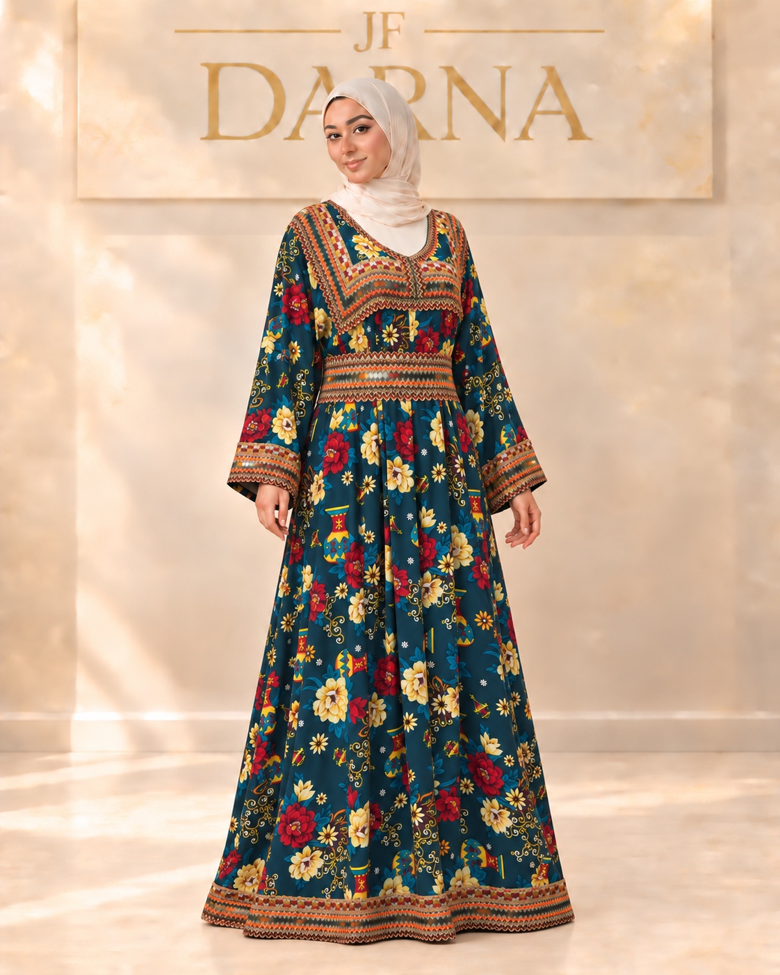 Robe florale ample aux finitions brodées, JF Darna
