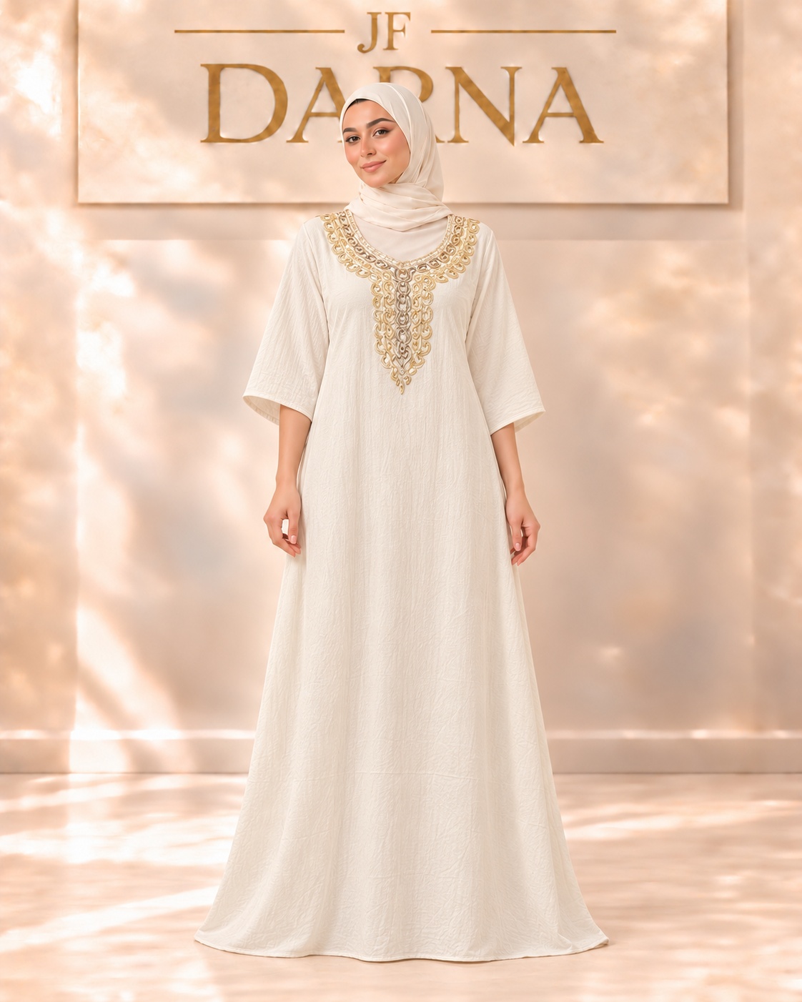Robe ivoire à plastron métallique, JF Darna