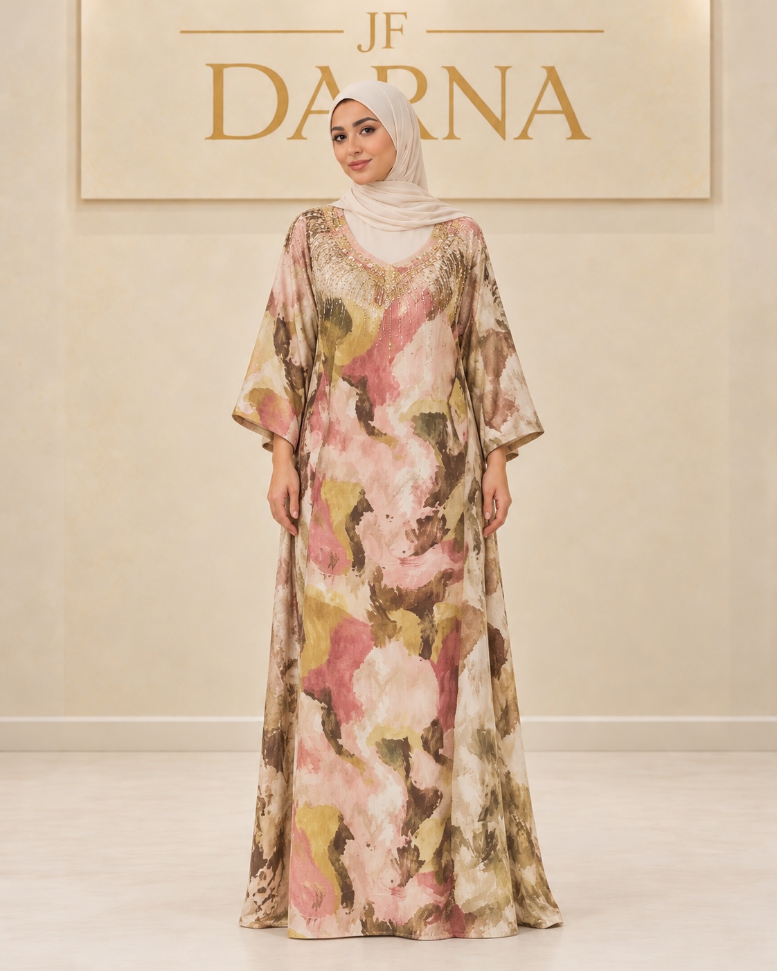 Robe pastel dorée à imprimé aquarelle, JF Darna