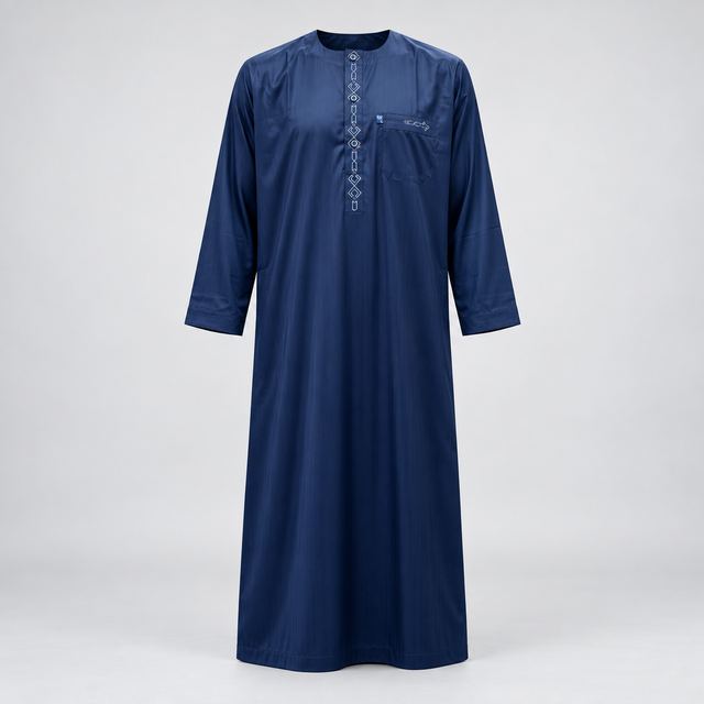 Qamis Bleu Marine Brodé