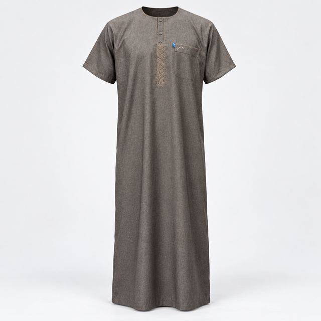 Qamis Taupe, broderie géométrique